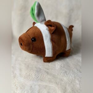 Plush Brown Pig with White Stripes and Green Ear - Kids Stuffed Animal